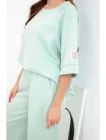 Dámský máslový komplet z viskózy mikina a široké kalhoty mentolový