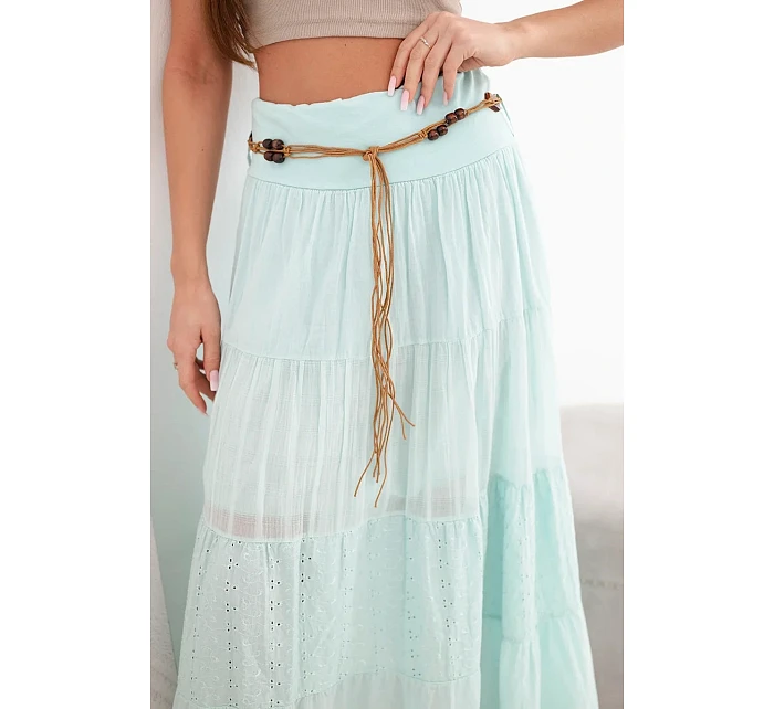 Dámská maxi bavlněná sukně s ažurovým model 22048769 a elastickým pasem mátová - K-Fashion