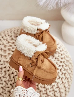 Sněhule Kotníkové Dětské Boty Zateplené Kožíškem Camel Adelane