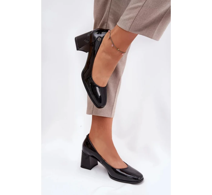 Dámské lakované kožené lodičky na podpatku Vinceza – černé Dámské lakované kožené lodičky na podpatku Vinceza – černé