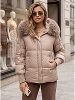 Dámská zimní prošívaná bunda s kapucí, béžová, FashionStreet TY6005 Dámská zimní prošívaná bunda s kapucí, béžová, FashionStreet TY6005