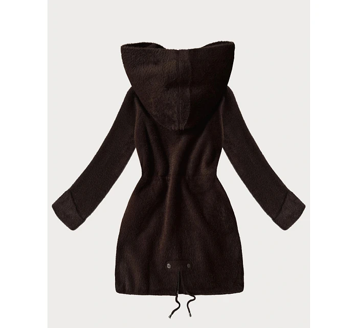 Vlněná bunda typu alpaka v čokoládové barvě s kapucí model 21482441 - MHM Vlněná bunda typu alpaka v čokoládové barvě s kapucí model 21482441 - MHM