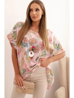 Dámská bavlněná blůza s motivem motýlů s krátkým rukávem cukrová růžová Dámská bavlněná blůza s motivem motýlů s krátkým rukávem cukrová růžová