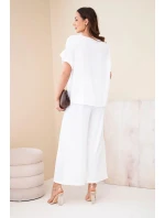Dámský viskózový komplet s halenkou s potiskem a kalhotami bílý