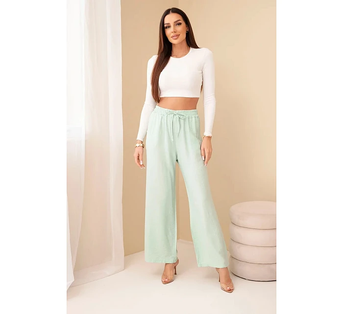 Kalhoty z viskózy se širokou nohavicí mentolové