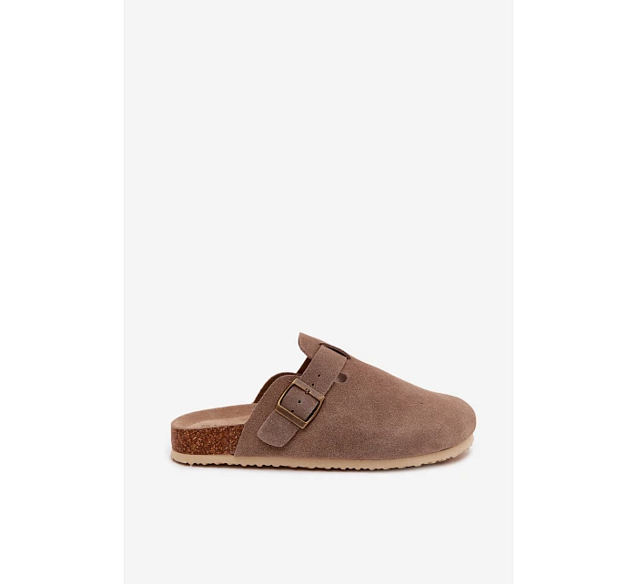 Dámské pantofle Chodaki Z Přírodního Semiše Vinceza 101332 Tmavě Béžové