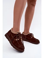 Dámské kožené semišové nízké zimní boty model 22404651 Hnědé - VINCEZA Dámské kožené semišové nízké zimní boty model 22404651 Hnědé - VINCEZA