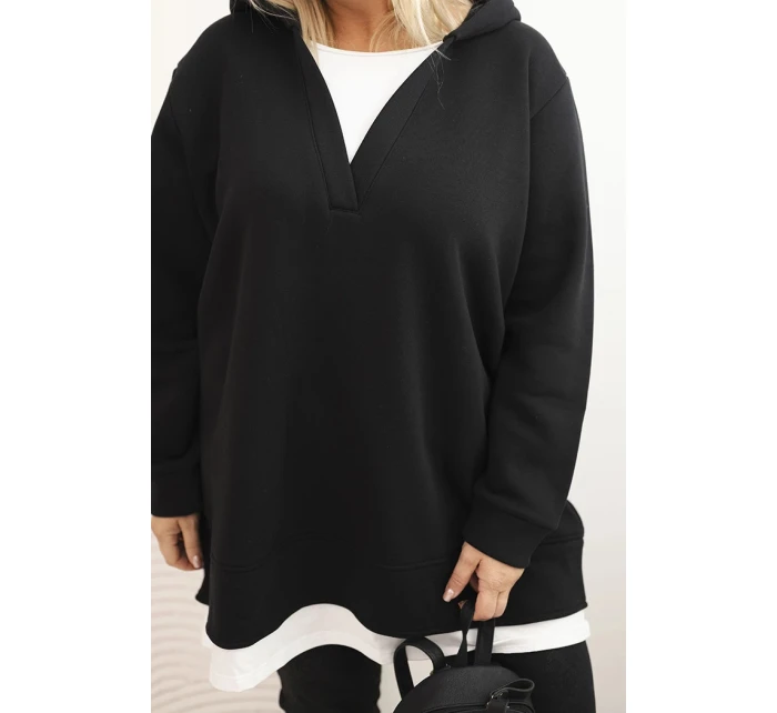 Dámská mikina s kapucí a model 21480755 výstřihem Plus Size černá - K-Fashion