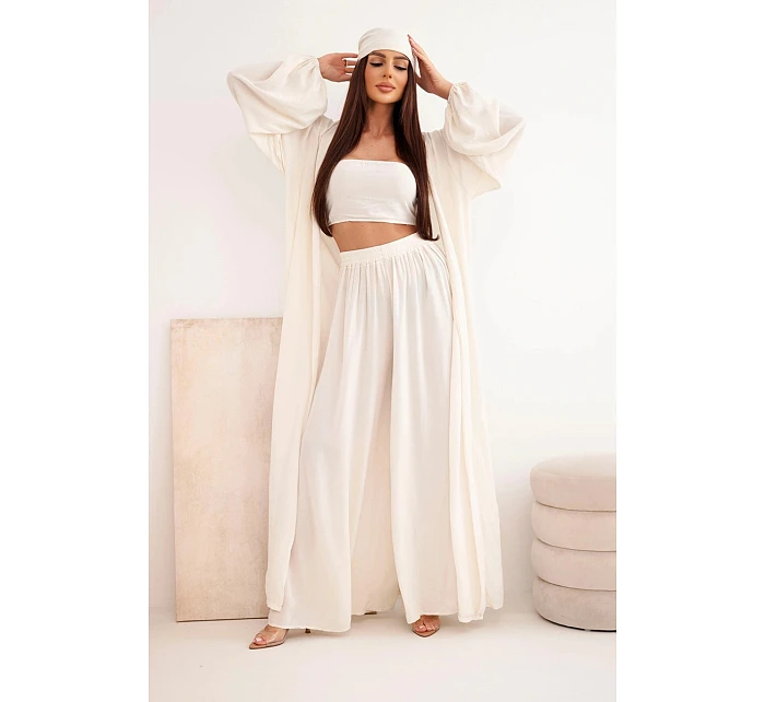 Dámský viskózový 4dílný komplet v boho stylu světle béžový