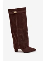 Kozačky Eko Podpatky Na Zip Zateplené  Čokoládové model 21704760 - Boto