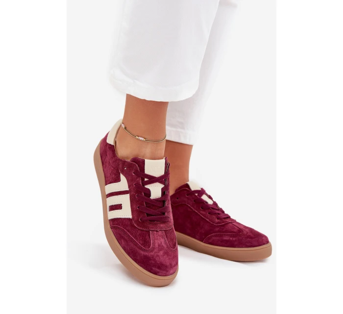 Dámské semišové sneakersy model 21704973 bordové - VINCEZA