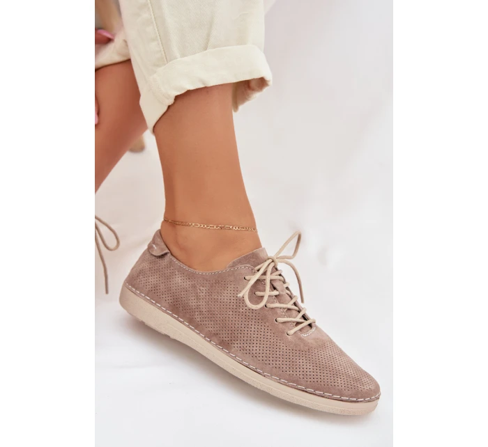 Dámské polobotky z přírodního semiše S.Barski LR61-7080 tmavě béžové