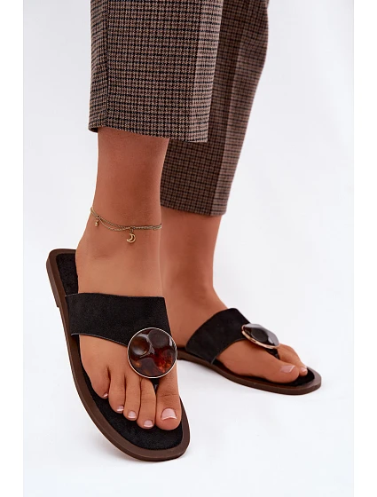 Dámské ploché žabky Černé Eko semiš model 22125642 - Boto