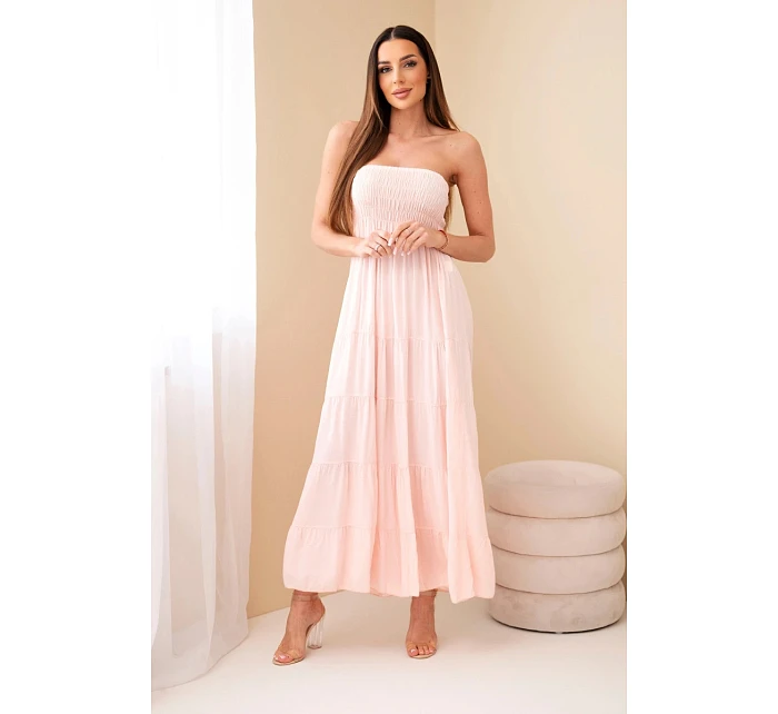 Dámské šaty z viskózy s elastickým vrškem pudrově růžové