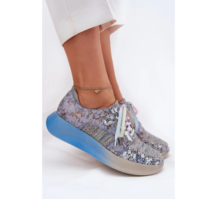 Dámské Kožené Polobotky Sneaker na Platformě Maciejka 06776A-06 Modré
