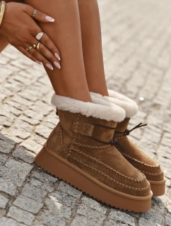 Semišové dámské zimní boty s ozdobnými prošitími Big Star SS274373 Camel