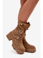 Dámské kotníkové boty na masivním podpatku s přezkami a páskem Khaki model 21715462 - Boto Dámské kotníkové boty na masivním podpatku s přezkami a páskem Khaki model 21715462 - Boto
