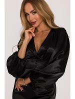 Saténové mini šaty s rukávy černé model 21479302 - Moe