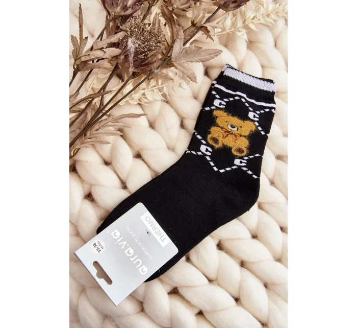 Teplé Bavlněné Ponožky S Medvídkem, Černá Teplé Bavlněné Ponožky S Medvídkem, Černá