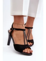 Dámské sandály na vysokém podpatku se zdobenými pásky Sergio Leone Black Dámské sandály na vysokém podpatku se zdobenými pásky Sergio Leone Black