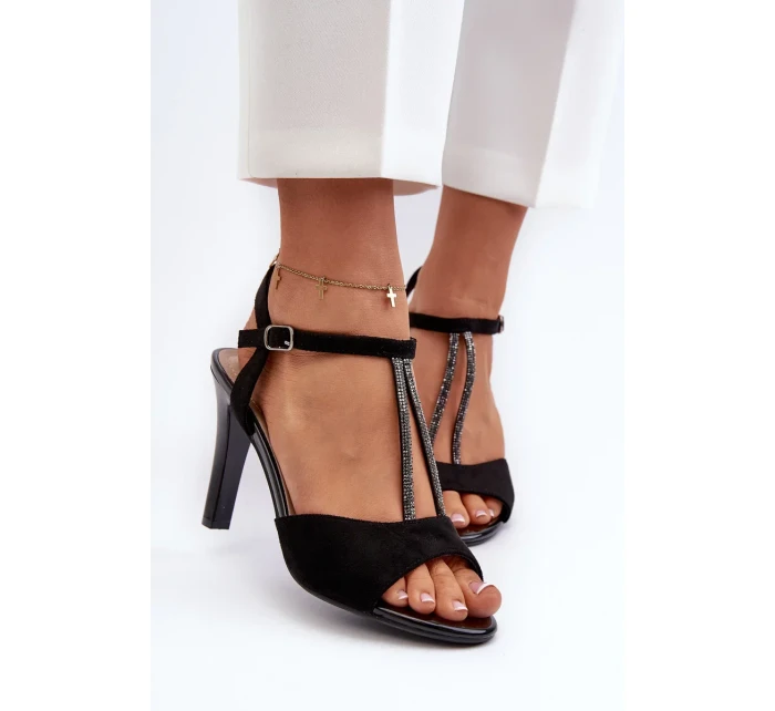 Dámské sandály na vysokém podpatku se zdobenými pásky Sergio Leone Black Dámské sandály na vysokém podpatku se zdobenými pásky Sergio Leone Black