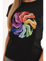 Dámská bavlněná blůza s krátkým rukávem a barevným potiskem černá