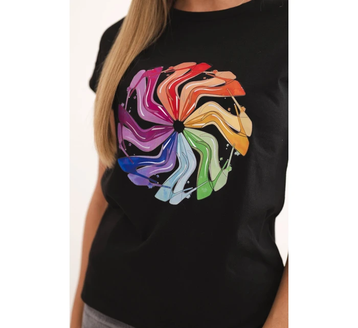 Dámská bavlněná blůza s krátkým rukávem a barevným potiskem černá