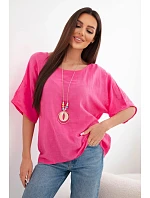 Dámská bavlněná halenka oversize s krátkým rukávem růžová Dámská bavlněná halenka oversize s krátkým rukávem růžová