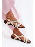 Ploché Kožené Sandály Dámské Zazoo 40032 Zlaté