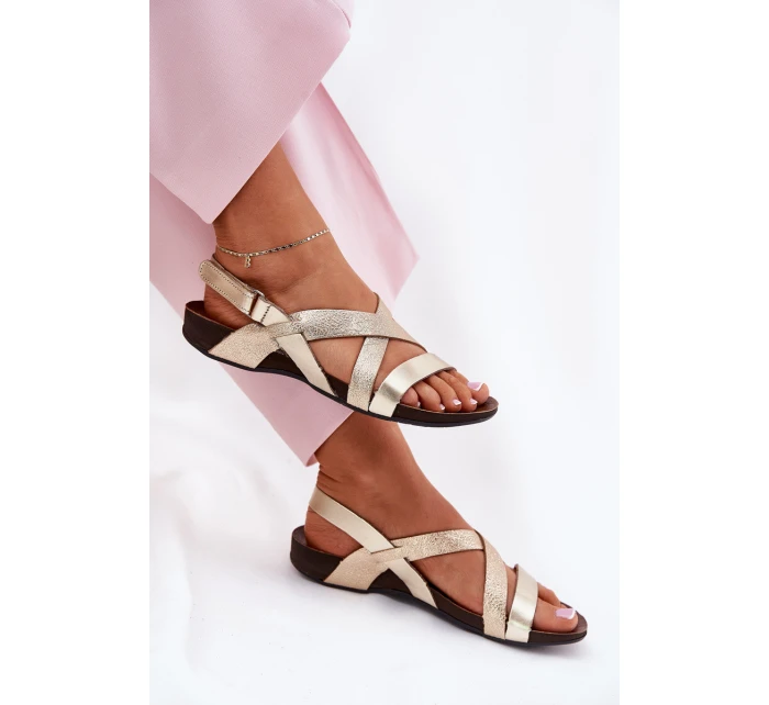 Ploché Kožené Sandály Dámské Zazoo 40032 Zlaté