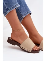 Dámské pantofle s přezkami na plochém podpatku Béžové Amelvessa