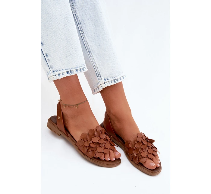 Kožené sandály na nízkém podpatku Zazoo 40468 Hnědé