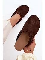 Kožené semišové pantofle Mule s přezkou Zazoo 1905 čokoládové