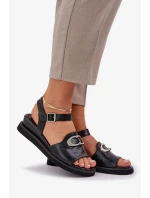 Dámské lakované sandály na klínku s ozdobou Černé Salianes Dámské lakované sandály na klínku s ozdobou Černé Salianes
