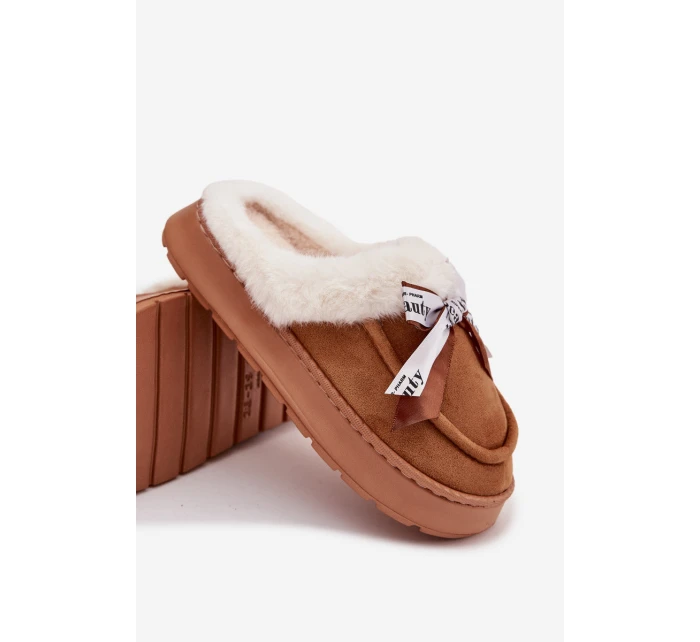 Dámské pantofle s kožíškem a mašlí Fenella – hnědé