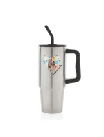 Personalizovaná termoska s barevným víčkem s výřezem fotky na podkladu