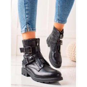 Trendy  kotníčkové boty dámské černé na plochém podpatku