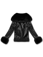 Černá dámská bunda ramoneska s kožešinovým límcem (61M8507-392A)