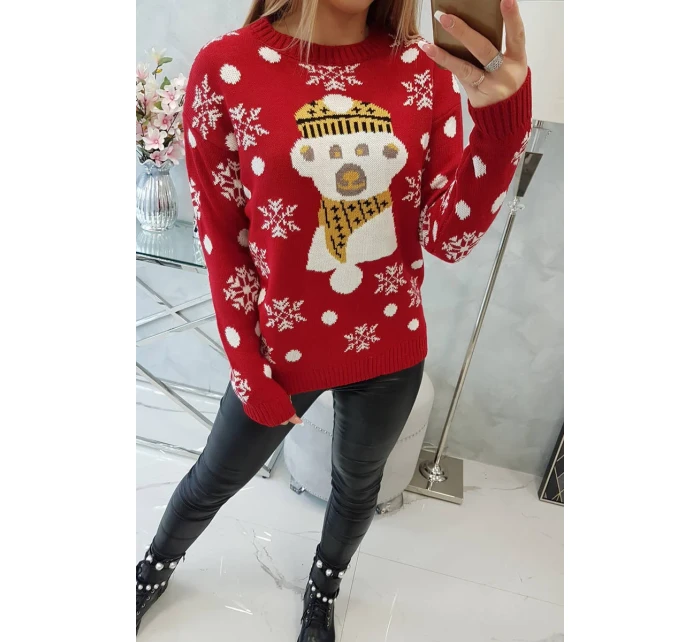 Vánoční svetr s medvídkem červený