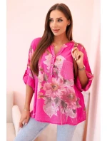blůza z bavlny s květinovým vzorem a knoflíky růžová