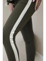 Dámská bavlněná souprava s proužky a stahovacími lemy khaki