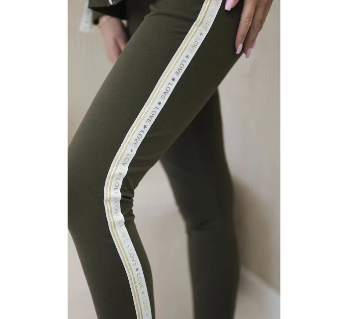 Dámská bavlněná souprava s proužky a stahovacími lemy khaki