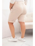 Dámské bavlněné šortky Plus Size s páskem světle béžová Dámské bavlněné šortky Plus Size s páskem světle béžová