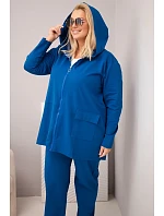 Dámská bavlněná souprava Plus Size s mikinou a kalhotami chrpově modrá Dámská bavlněná souprava Plus Size s mikinou a kalhotami chrpově modrá