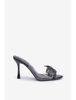 Průhledné Sandály Na Jehlovém Podpatku S Lesklou Mašlí Černé Viosta Průhledné Sandály Na Jehlovém Podpatku S Lesklou Mašlí Černé Viosta