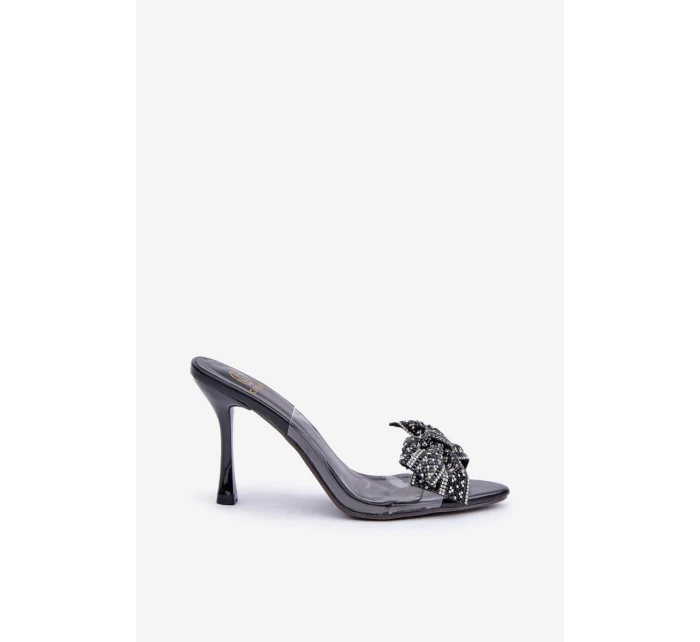 Průhledné Sandály Na Jehlovém Podpatku S Lesklou Mašlí Černé Viosta Průhledné Sandály Na Jehlovém Podpatku S Lesklou Mašlí Černé Viosta