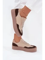 Kožené dámské tenisky na platformě model 21707354 béžové - Zazoo