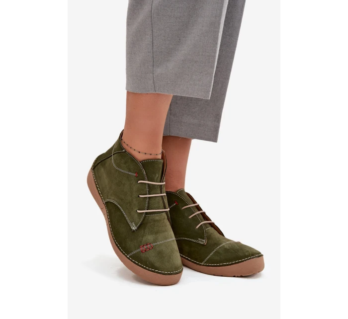 Dámské kožené polobotky s prošitím na zip Artiker – zelené