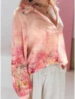 Dámské květované tričko oversize FLOWERS pink FashionStreet DY0470