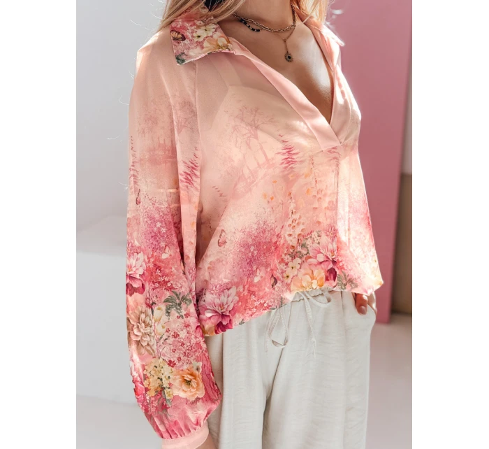 Dámské květované tričko oversize FLOWERS pink FashionStreet DY0470